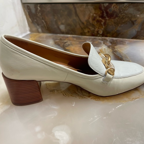 Tory Burch Jessa Goatskin Patent Leather Pump Heel Ivory Mint - Picture 6 of 15